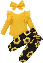 Baby girl clothes, Newborn Baby Girl Clothes, Soft Long Sleeve Onesies Girl Collocation Pants and Headband